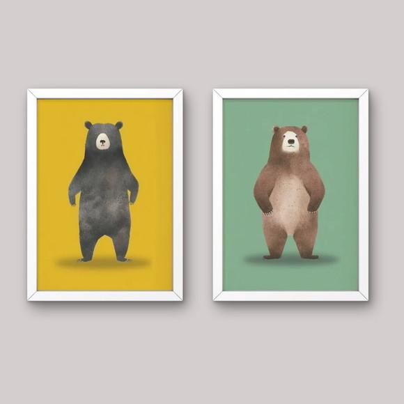 Kit 2 Quadros Decorativo Urso Berçário A3
