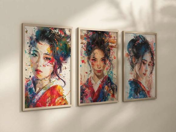 Kit 3 Quadros Decorativos Moldura Queixa Japonês A4 24x34