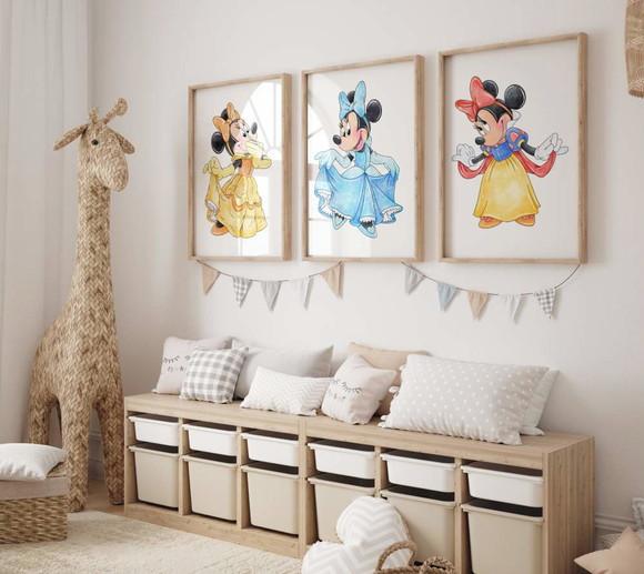 Kit 3 Quadros Decorativos Moldura Minnie Princesa B A3 34x44