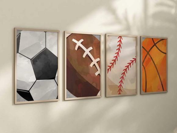 Kit 4 Quadros Decorativo Moldura Bolas Arte