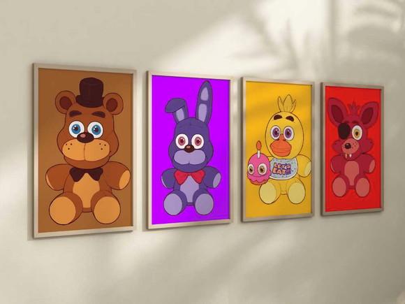 Kit 4 Quadros Decorativo Moldura Five Nights At Freddy's B