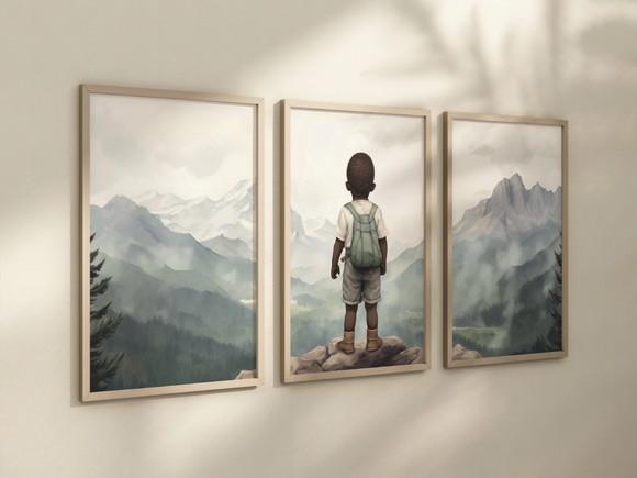 Kit 3 Quadros Decorativo Menino Aventureiro Berçário B