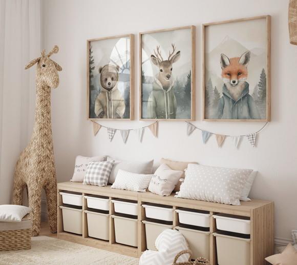Kit 3 Quadros Decorativos Moldura Safari Animais A3