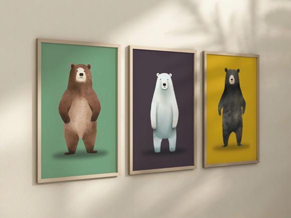 Kit 3 Quadros Decorativo Urso Berçário