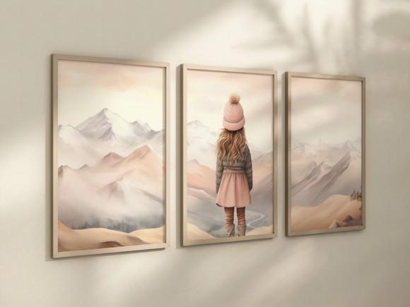 Kit 3 Quadros Decorativo Menina Aventureiro Berçário B