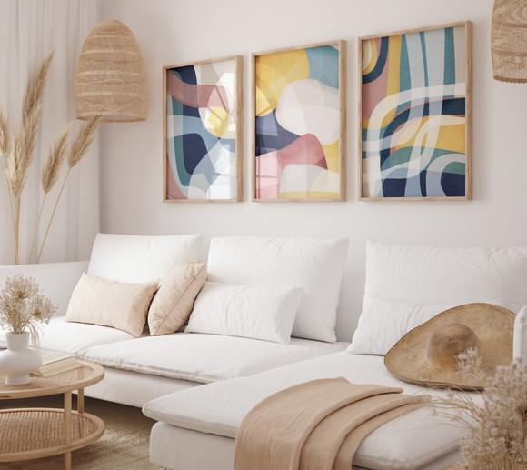 Kit 3 Quadros Decorativo Moldura Boho Pintura Sala Quarto A3