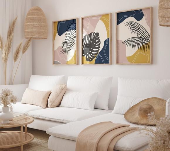Kit 3 Quadros Decorativo Moldura Boho Pintura Sala Quarto A3
