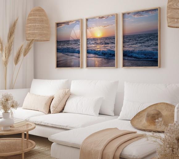 Kit 3 Quadros Decorativo Moldura Paisagens Lindas Praia A3