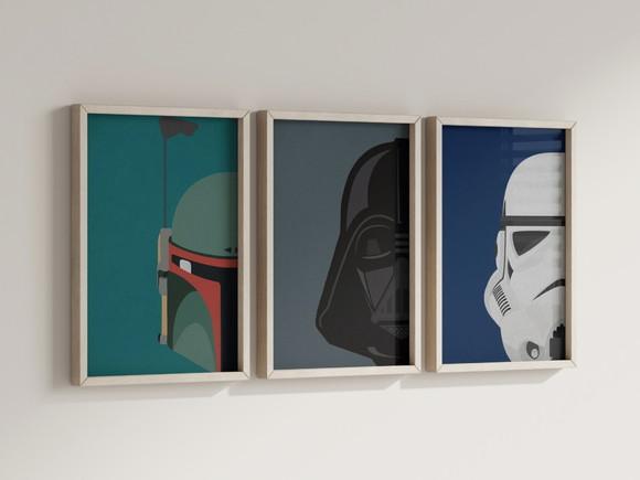 Kit 3 Quadros Decorativos Moldura Star Wars