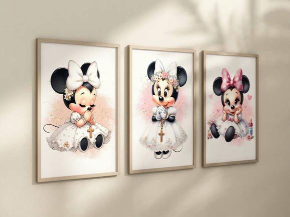 Kit 3 Quadros Decorativos Moldura Minnie Baby Maternidade