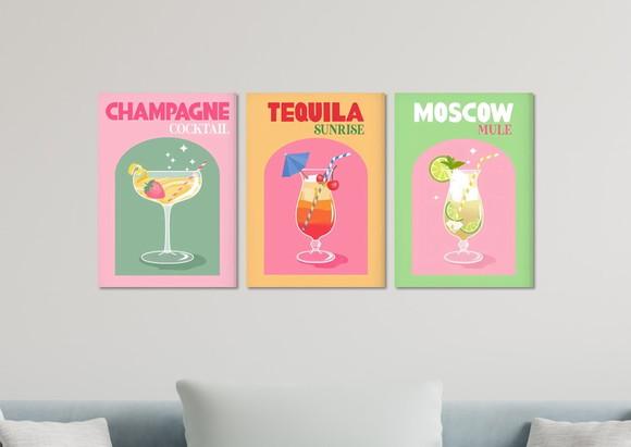 Kit 3 Placas Decorativas Quadro Drinks Bebidas Coquetel