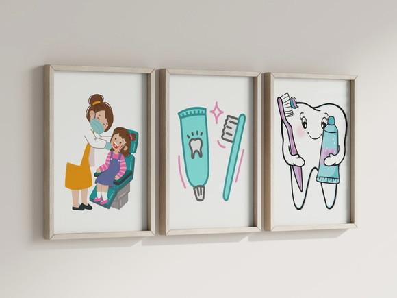 Kit 3 Quadros Decorativo Moldura Dentista Decoração B
