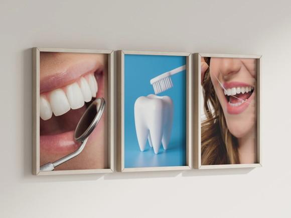 Kit 3 Quadros Decorativo Moldura Dentista Decoração