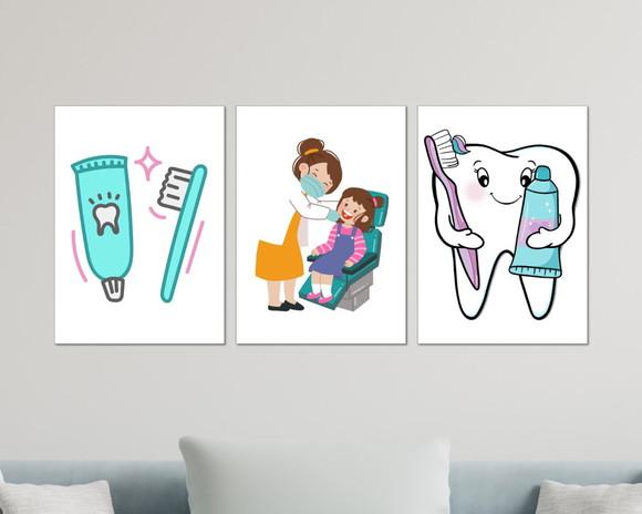 Kit 3 Placas Decorativas Quadro Dentista Decoração B