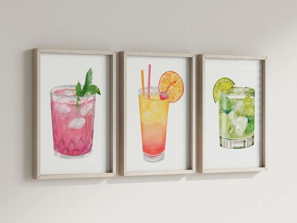 Kit 3 Quadros Decorativos Moldura Drinks Bebidas Coquetel B