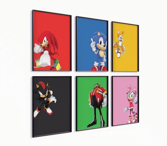 Kit 6 Quadros com Moldura Sonic Personagens