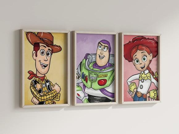 Kit 3 Quadros Decorativo Moldura Toy Story Filme Decorar