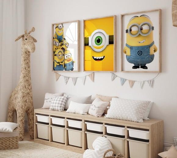 Kit 3 Quadros Decorativo Moldura Minions Filme Grande A3 B
