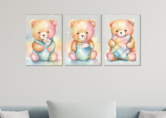 Kit 3 Placas Quadros Decorativos Ursinho Decoração