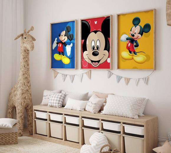 Kit 3 Quadros Decorativos Moldura Mickey Decorar Grande A3