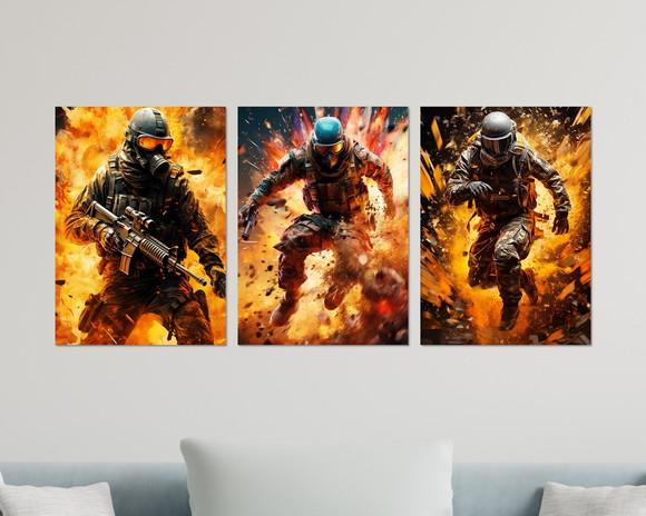 Kit 3 Placas Decorativas Quadro Call Of Duty Explosão