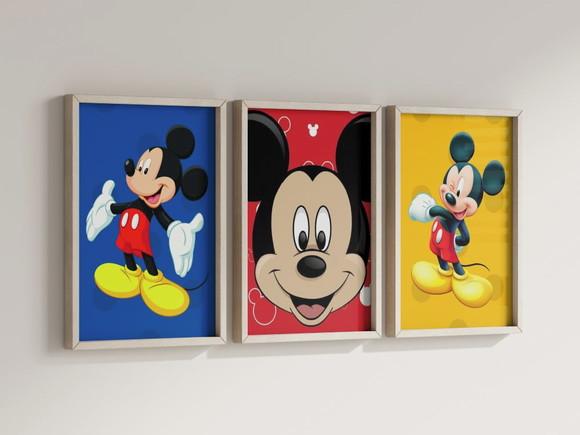 Kit 3 Quadros Decorativos Moldura Mickey Decorar