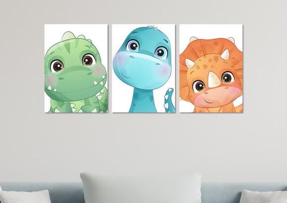 Kit 3 Placas Decorativas Quadro Dinossauro Baby