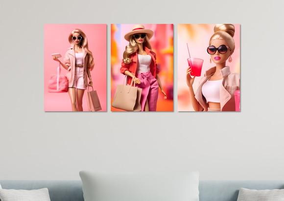 Kit 3 Placas Decorativas Quadro Boneca Fashion