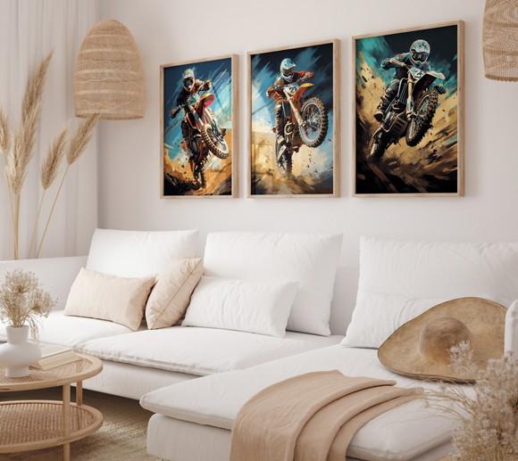 Kit 3 Quadros Decorativos Moldura Motocross Radical Grande