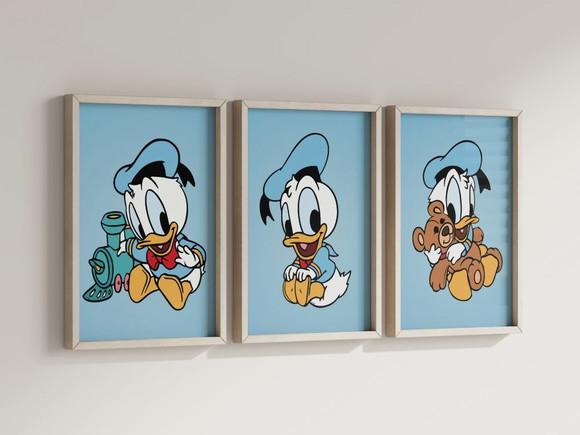 Kit 3 Quadros Decorativos Moldura Donald Baby Maternidade