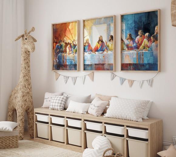 Kit 3 Quadros Decorativos Moldura Jesus a Última Ceia