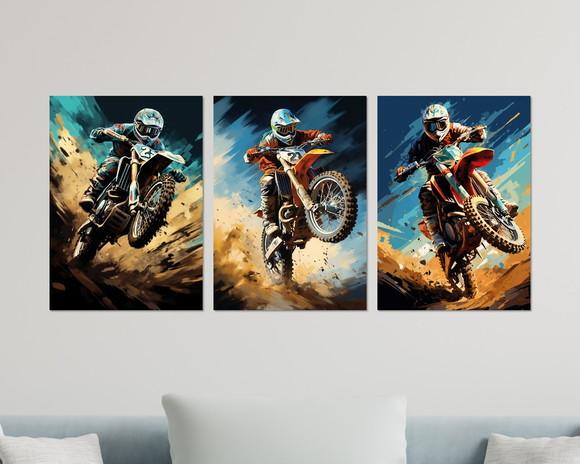 Kit 3 Placas Quadros Decorativos Motocross Radical Decorar