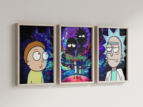 Kit 3 Quadros Decorativos Moldura Rick And Morty Arte
