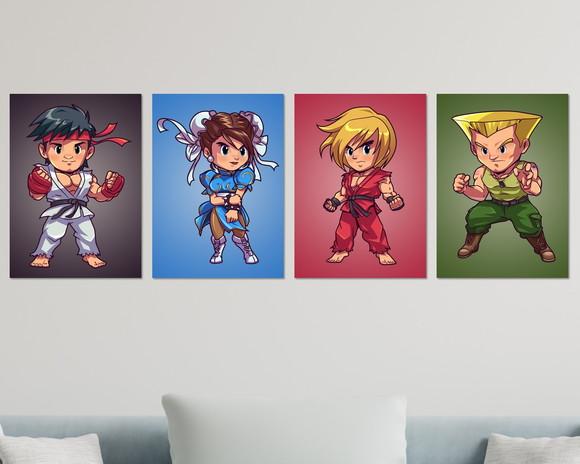 Kit 4 Placas Decorativas Quadro Street Fighter