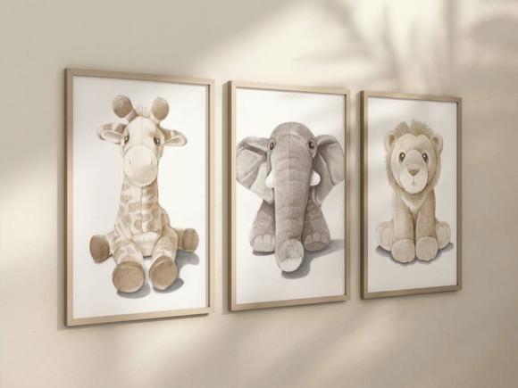 Kit 3 Quadros Decorativos Moldura Bebe Safari Animal A4