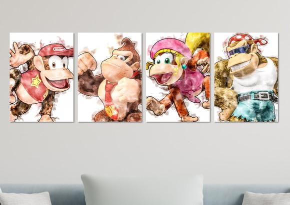 Kit 4 Placas Quadros Decorativos Donkey Kong Super Nintendo