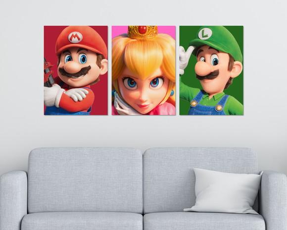 Kit 3 Placas Quadros Decorativos Mario Filme Peach Luigi