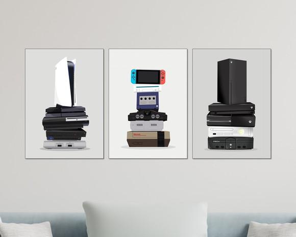 Kit 3 Placas Quadros Decorativos Consoles Play Nintendo Xbox