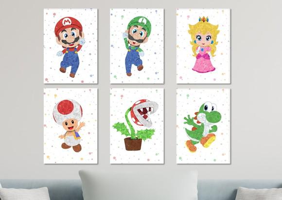 Kit 6 Placas Quadros Decorativos Mario Personagem Arte B
