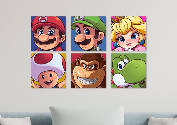 Kit 6 Placas Quadros Decorativos Mario Personagem Arte
