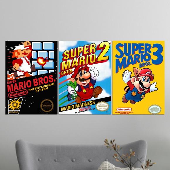 Kit 3 Placas Quadros Decorativos Mario 1,2,3 Nintendinho