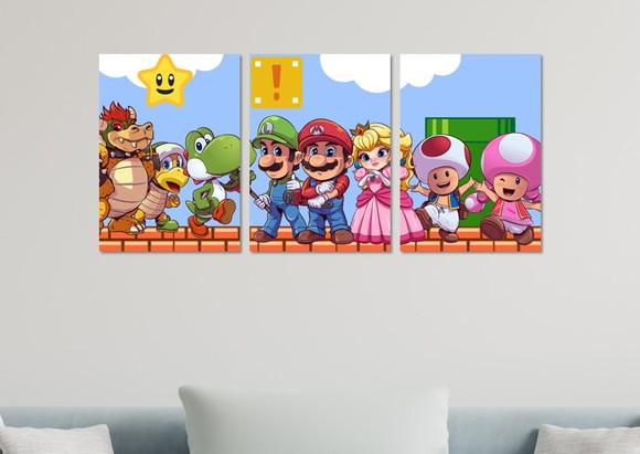 Kit 3 Placas Quadros Decorativos Mario Personagens Arte