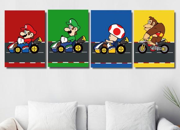 Kit 4 Placas Quadros Decorativos Mario Kart Arte