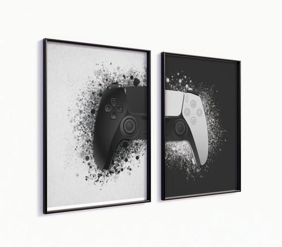 Kit 2 Quadros Decorativos Moldura Playstation Decoração