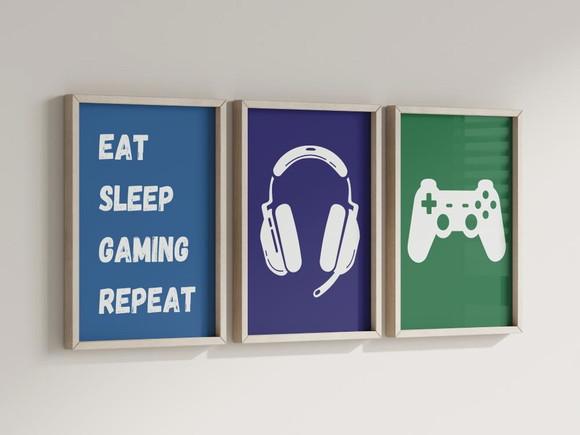 Kit 3 Quadros Decorativos Moldura Cantinho Gamer Decoração