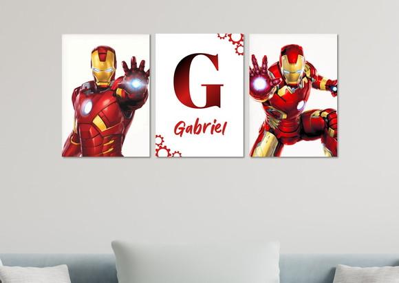 Kit 3 Placas Quadros Decorativos Homem de Ferro Personalizad