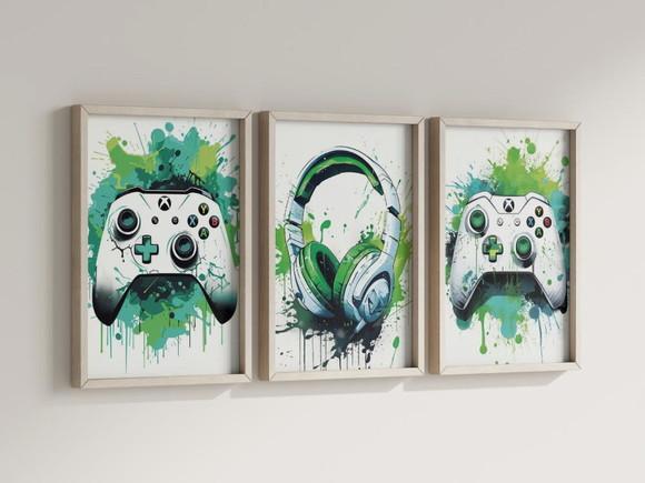Kit 3 Quadros Decorativos Moldura Xbox Decoração Branco