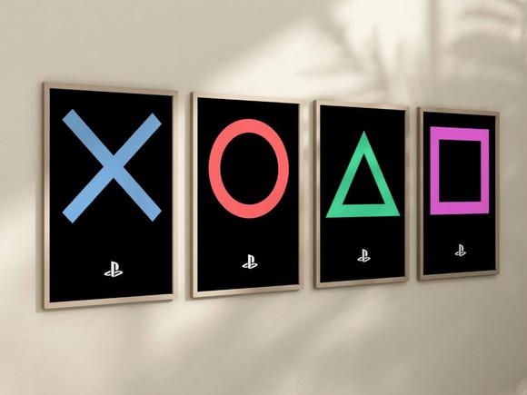 Kit 4 Quadros Decorativos Moldura Playstation Decoração c