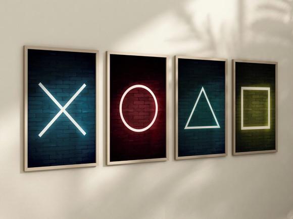 Kit 4 Quadros Decorativos Moldura Playstation Decoração B
