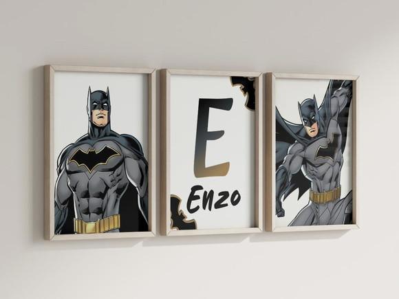 Kit 3 Quadros Decorativos Moldura Batman Personalizado
